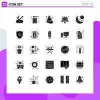 Solid Glyph Pack of 25 Universal Symbols of moon clock chicken queen jewel Editable Vector Design Elements