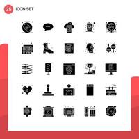 Group of 25 Modern Solid Glyphs Set for property location computing green tea coffee Editable Vector Design Elements