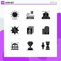 Set of 9 Vector Solid Glyphs on Grid for gdpr data management celebration content storage wedding Editable Vector Design Elements