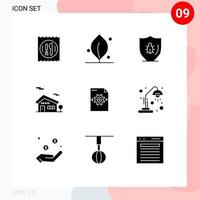 Group of 9 Modern Solid Glyphs Set for setting file programing house building Editable Vector Design Elements