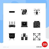 Set of 9 Modern UI Icons Symbols Signs for laptop internet speech network router Editable Vector Design Elements