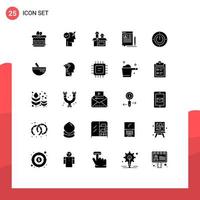 Set of 25 Vector Solid Glyphs on Grid for electricity article management edit blog Editable Vector Design Elements