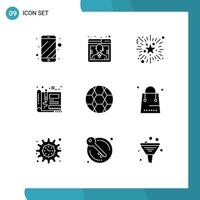 9 Thematic Vector Solid Glyphs and Editable Symbols of ball sketch event engineering blueprint Editable Vector Design Elements