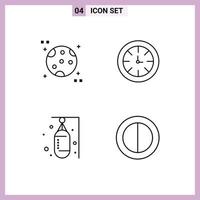 Modern Set of 4 Filledline Flat Colors and symbols such as astronomy punching watch global sports Editable Vector Design Elements