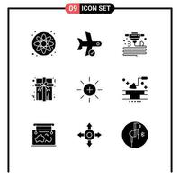 Group of 9 Solid Glyphs Signs and Symbols for ui brightness gadget present box Editable Vector Design Elements