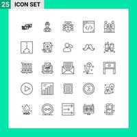 Universal Icon Symbols Group of 25 Modern Lines of internet database carpenter data flow Editable Vector Design Elements