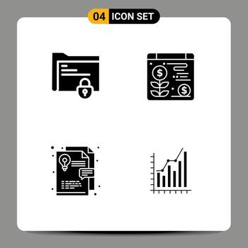 conjunto moderno de 4 pictogramas de glifos sólidos de diseño de documento bloqueo gráfico de dólar elementos de diseño vectorial editables vector