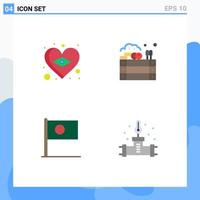 conjunto de iconos planos de interfaz móvil de 4 pictogramas de brasil bangla love farm country elementos de diseño vectorial editables vector