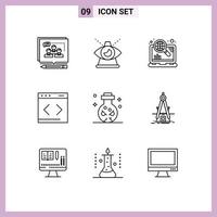 9 User Interface Outline Pack of modern Signs and Symbols of website management of content optimization Editable Vector Design Elements