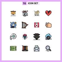 Universal Icon Symbols Group of 16 Modern Flat Color Filled Lines of analysis heart break healthcare shopping Editable Creative Vector Design Elements