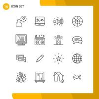 16 Creative Icons Modern Signs and Symbols of radio info pollution desktop computer Editable Vector Design Elements