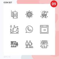 Modern Set of 9 Outlines Pictograph of app spa hindu water drop train Editable Vector Design Elements