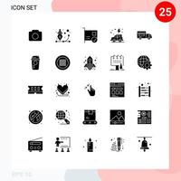 Modern Set of 25 Solid Glyphs and symbols such as car day process earth devices Editable Vector Design Elements