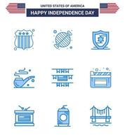 Happy Independence Day USA Pack of 9 Creative Blues of cinema party decoration american buntings smoke Editable USA Day Vector Design Elements