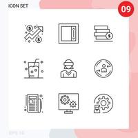 Pack of 9 creative Outlines of motion summer stack juice fresh Editable Vector Design Elements