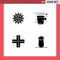 Set of 4 Commercial Solid Glyphs pack for global drink development world map Editable Vector Design Elements