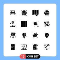 Mobile Interface Solid Glyph Set of 16 Pictograms of idea working location work rest Editable Vector Design Elements