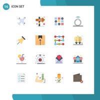 Mobile Interface Flat Color Set of 16 Pictograms of reminder paper pattren ring diamond Editable Pack of Creative Vector Design Elements