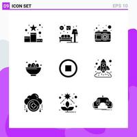 Set of 9 Modern UI Icons Symbols Signs for basic egg lump easter bowl Editable Vector Design Elements