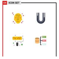 Set of 4 Commercial Flat Icons pack for alien brush space pipes roller Editable Vector Design Elements