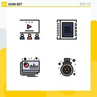 Pack of 4 Modern Filledline Flat Colors Signs and Symbols for Web Print Media such as online advertisement accounting video tutorials contact financial Editable Vector Design Elements