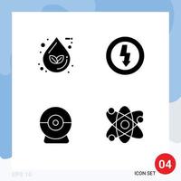 4 Universal Solid Glyph Signs Symbols of drop camera ecology devices security Editable Vector Design Elements