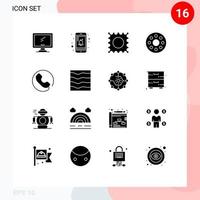 Interfaz de usuario de 16 paquetes de glifos sólidos de signos y símbolos modernos de elementos de diseño vectorial editables del monitor de llamada de drogas del teléfono fluvial vector