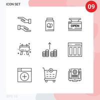Modern Set of 9 Outlines and symbols such as money cash shop note board Editable Vector Design Elements