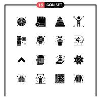 16 Thematic Vector Solid Glyphs and Editable Symbols of video camcorder removed opportunity business Editable Vector Design Elements