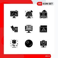 Pack of 9 creative Solid Glyphs of computer vacation online travel business Editable Vector Design Elements