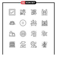 Set of 16 Commercial Outlines pack for camping partnership computer partners business Editable Vector Design Elements