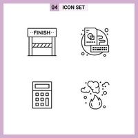 4 Thematic Vector Filledline Flat Colors and Editable Symbols of finish calculate game sketch burn Editable Vector Design Elements