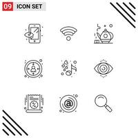 Set of 9 Modern UI Icons Symbols Signs for eye test romantic green tea music user Editable Vector Design Elements