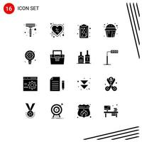 User Interface Pack of 16 Basic Solid Glyphs of process muffin sweet clipboard cup cake cake Editable Vector Design Elements