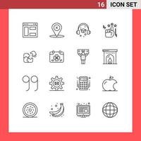 Pack of 16 creative Outlines of match business cap puzzle stare Editable Vector Design Elements