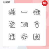 9 Universal Outlines Set for Web and Mobile Applications camera shopping data sales cyber monday Editable Vector Design Elements