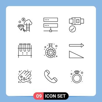 9 Universal Outline Signs Symbols of cog lab glassware network lab flask chemical flask Editable Vector Design Elements