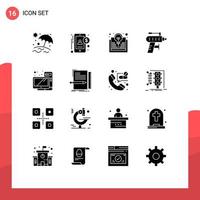 16 Universal Solid Glyphs Set for Web and Mobile Applications hardware computer book drilling perforator Editable Vector Design Elements