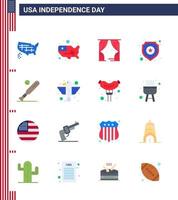 Flat Pack of 16 USA Independence Day Symbols of american sports shield bat ball Editable USA Day Vector Design Elements