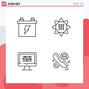 Universal Icon Symbols Group of 4 Modern Filledline Flat Colors of accumulator data energy sunflower encryption Editable Vector Design Elements