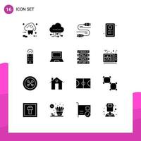 Pack of 16 creative Solid Glyphs of tv control cable test assignment Editable Vector Design Elements
