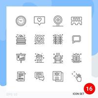 Pictogram Set of 16 Simple Outlines of no love party target wedding cake Editable Vector Design Elements