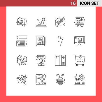 Group of 16 Modern Outlines Set for credit card gear borrow lecture Editable Vector Design Elements