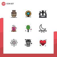 Set of 9 Modern UI Icons Symbols Signs for maracas hot content tea writer Editable Vector Design Elements