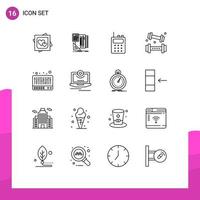 Outline Pack of 16 Universal Symbols of mixer lifting pen game activities Editable Vector Design Elements
