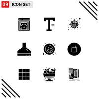 Solid Glyph Pack of 9 Universal Symbols of science cell marketing kitchen extractor Editable Vector Design Elements