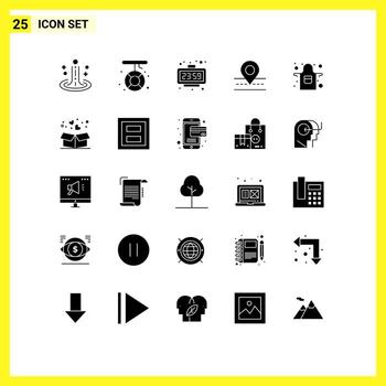 User Interface Pack of 25 Basic Solid Glyphs of map location rescue road time Editable Vector Design Elements