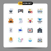 Modern Set of 16 Flat Colors Pictograph of backpacking payment alphabet card atm Editable Pack of Creative Vector Design Elements