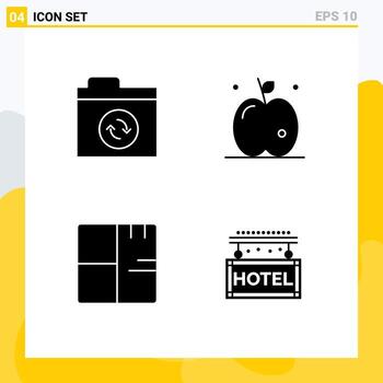 4 Universal Solid Glyphs Set for Web and Mobile Applications files map apple architecture hotel Editable Vector Design Elements