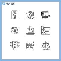 Set of 9 Vector Outlines on Grid for down laptop tool environmental protection ecology Editable Vector Design Elements